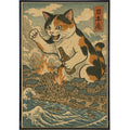 Cat Destroying City Ukiyo-E Original Poster Print